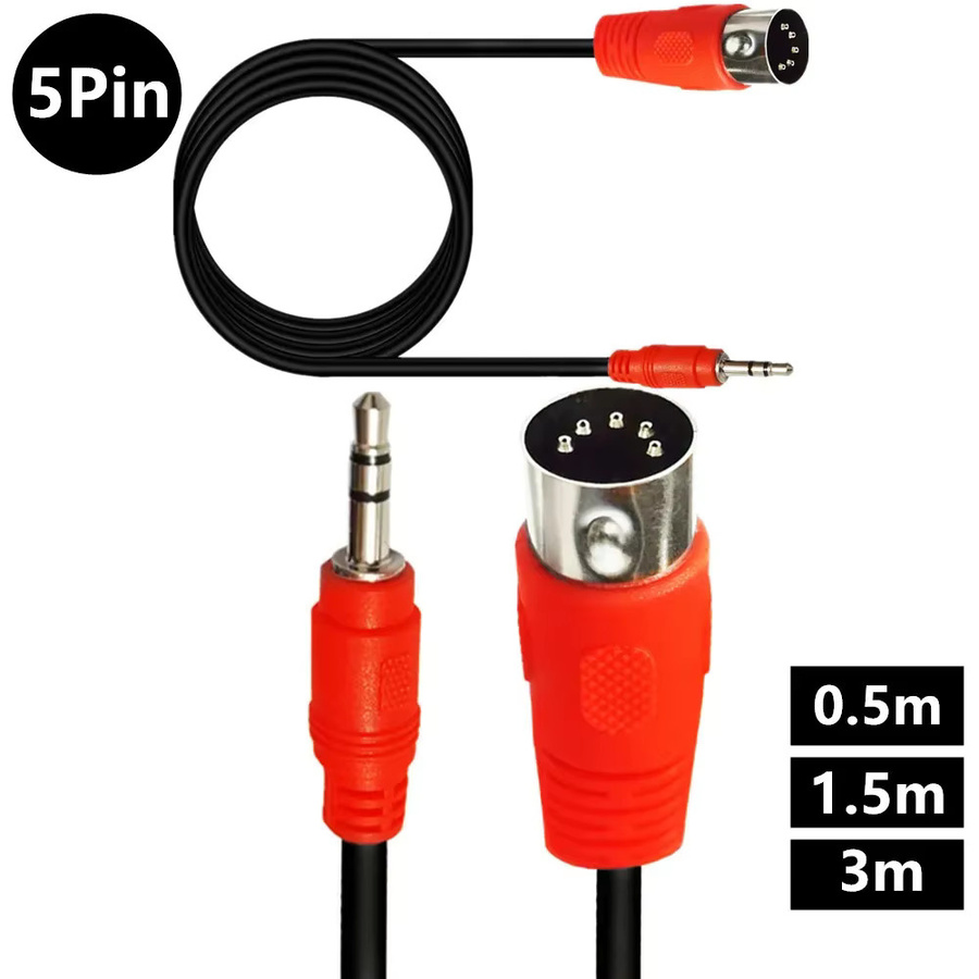 BSN Midi-Audio-Adapter: 5-polige Midi-Din Buchse auf 3,5mm Klinke zu 90-Grad-Winkel TRS Stecker, Kabellänge: 0,5 m - Bild 2