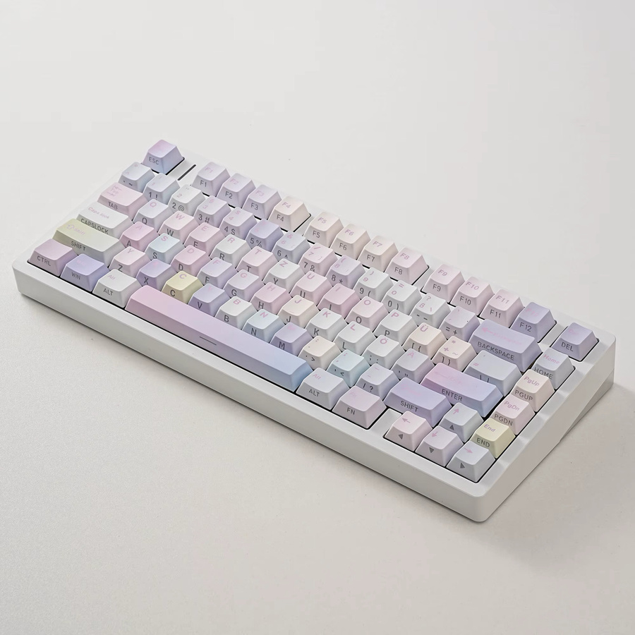 Jaycomia PBT-Tastenkappen im Cherry-Profil mit QWERTZ-Layout und Farbstoffunterlegung für mechanische Tastaturen, Mehrfarbig mit Seitenbeschriftung und Farbverlauf - Bild 2