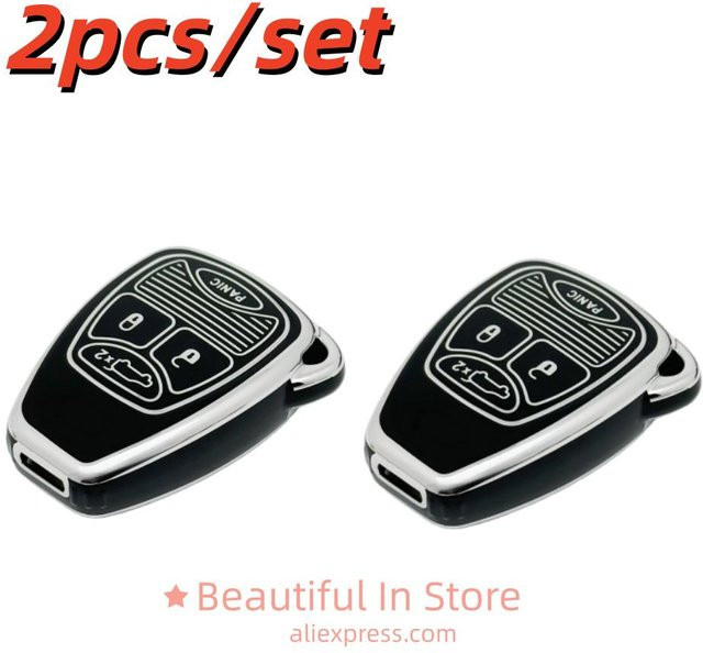 2er-Set Autoschlüsselhülle in Silber für Jeep Wrangler, Compass, Patriot, Liberty und Chrysler 300, Dodge Caliber und Nitro - Bild 1