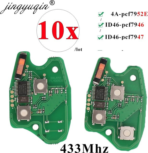 10 Stück Fernbedienung Auto Schlüssel Platine für Renault Dacia Clio Twingo Sandero Logan Duster, 433MHz, ID46/4A, pcf7952E PCF7947/7946, Farbe: Grün - Bild 1
