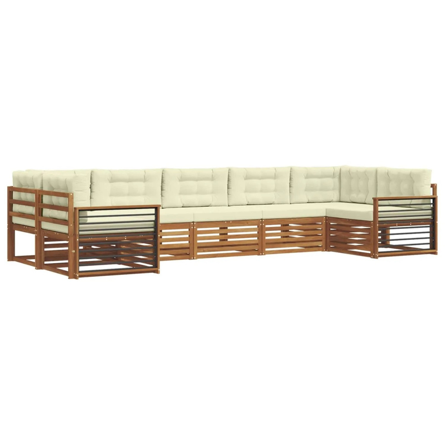 vidaXL Sofagarnitur 7-teilig aus Massivholz Akazie in Beige und Creme mit L-Form und abnehmbaren Kissen - Bild 2