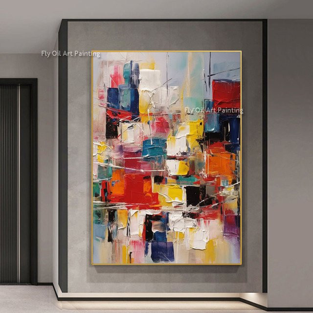 Abstrakte moderne Landschaft FLY OIL ART handgefertigtes Ölgemälde auf Leinwand in Multicolor - Bild 1