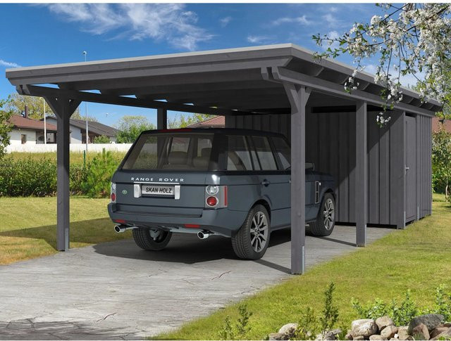 Skan Holz Carport Emsland mit Abstellraum in Schiefergrau, B/T: 404 x 846 cm - Bild 1