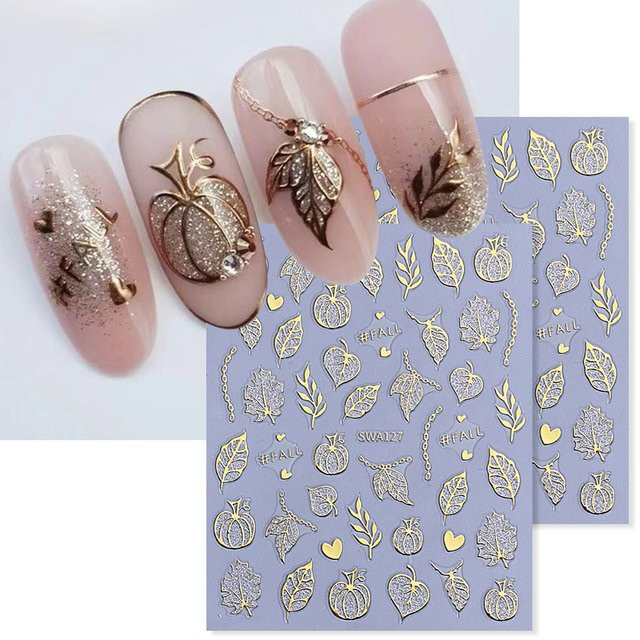 SWEET TREND Nagelaufkleber Kürbis und Herbstblätter, 2 Stück, Glänzend - Bild 1