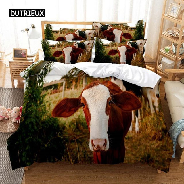 Blue Sky Cow Bettwäsche-Set mit 3D-Digitaldruck, Mikrofaser, Blau/Mehrfarbig, B/H: 180 x 210 cm - Bild 1