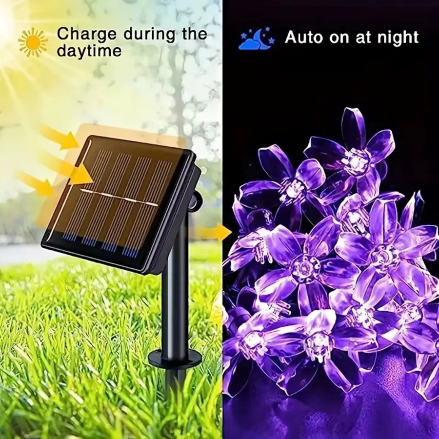 Peach Forest Solarbetriebene LED Lichterkette Kirschblüte in Lila mit 8 Beleuchtungsmodi und Wasserdichtigkeit für den Außenbereich - Bild 5
