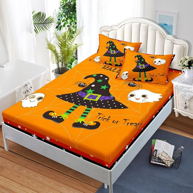 Lodestar Halloween Bettwäsche-Set mit Kürbis-Motiv für Kinder, 3-teilig in Orange, Material Mikrofaser Polyester, B/T/H: 138 x 190 x 25 cm - Bild 1