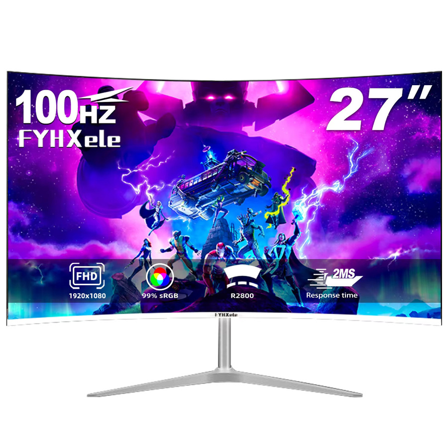 FYHXele Curved Gaming Monitor 27 Zoll, FHD 1080P, 100Hz, CSOT HVA Panel, 2ms, 99% sRGB, Schwarz - Bild 3