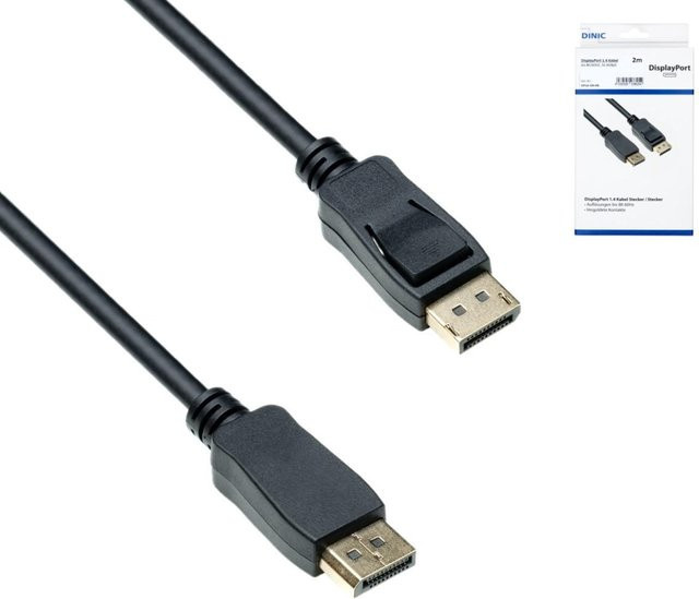 DINIC DisplayPort 1.4 Kabel in Schwarz, 2 m, 8K/60Hz, 32,4 GBpS - Bild 1