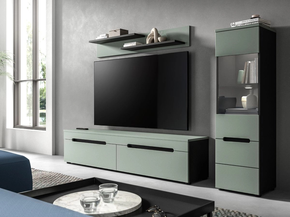 Inn.Furn Wohnwand Cooper in Salbei und Grau mit Vitrine und Lowboard, Breite: 221 cm - Bild 4