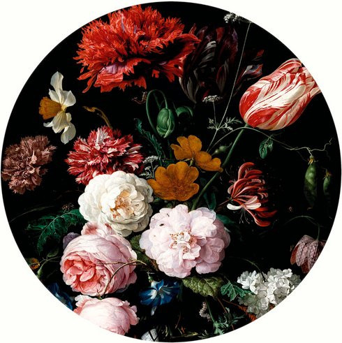 K&L Wall Art Vliestapete Heem Stillleben Rosen Kunstdruck, runde Wandgestaltung, mehrfarbig, matt - Bild 1