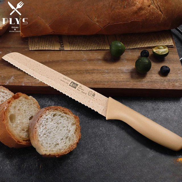 PLYS Brotmesser aus Edelstahl in Beige mit gezahnter Klinge zum Schneiden von Brot, Sandwiches und Kuchen - Bild 1