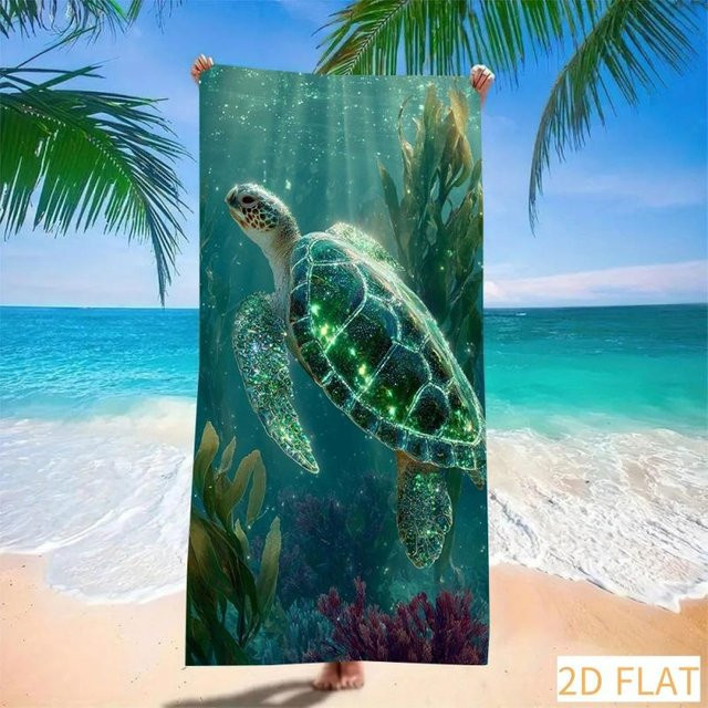 Sandfreies Strandtuch mit Meeresschildkröten-Motiv von JMG Household Supplies, blau, Mikrofaser, B/H: 50 x 100 cm - Bild 1