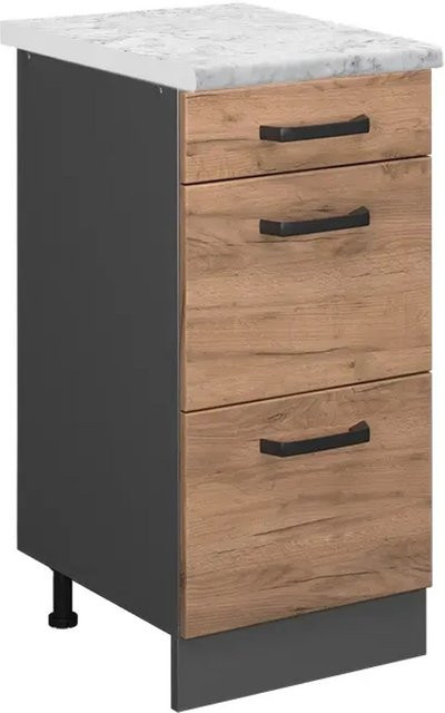 Vicco R-Line Schubladenschrank für die Küche in Goldkraft Eiche und Anthrazit mit Marmor-Optik, Breite: 40 cm - Bild 1