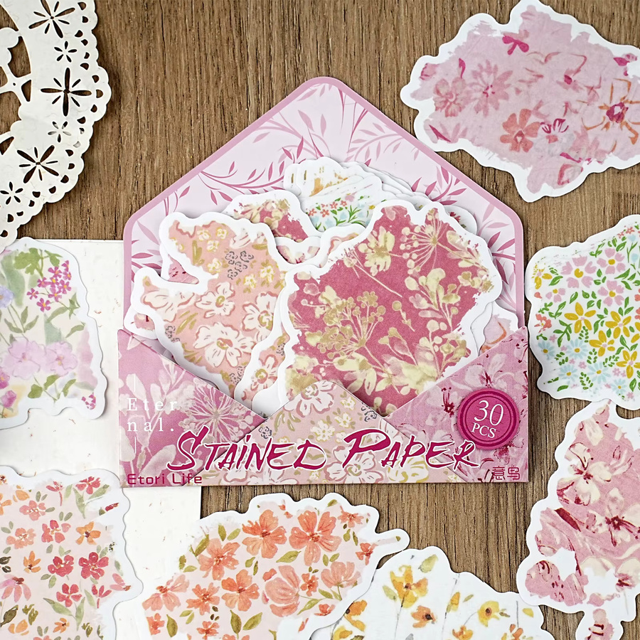 Etori Life 30 Stück Vintage-Blumenaufkleber im Ölgemälde-Stil in Morandi-Farben für Laptop, Koffer und Wasserflaschen - Bild 2