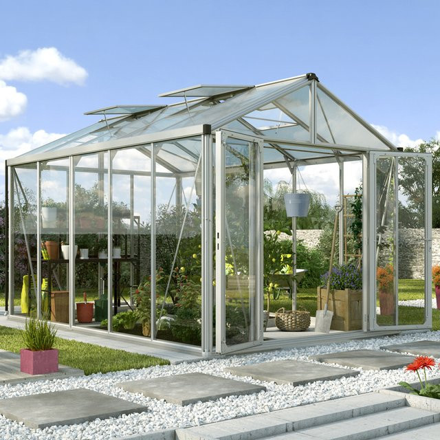 Vitavia Gewächshaus Zeus Comfort 10000 mit Satteldach, Aluminium eloxiert in Silber, 10,0 m², mit Einscheiben-Sicherheitsglas und Doppelschwingtür - Bild 1