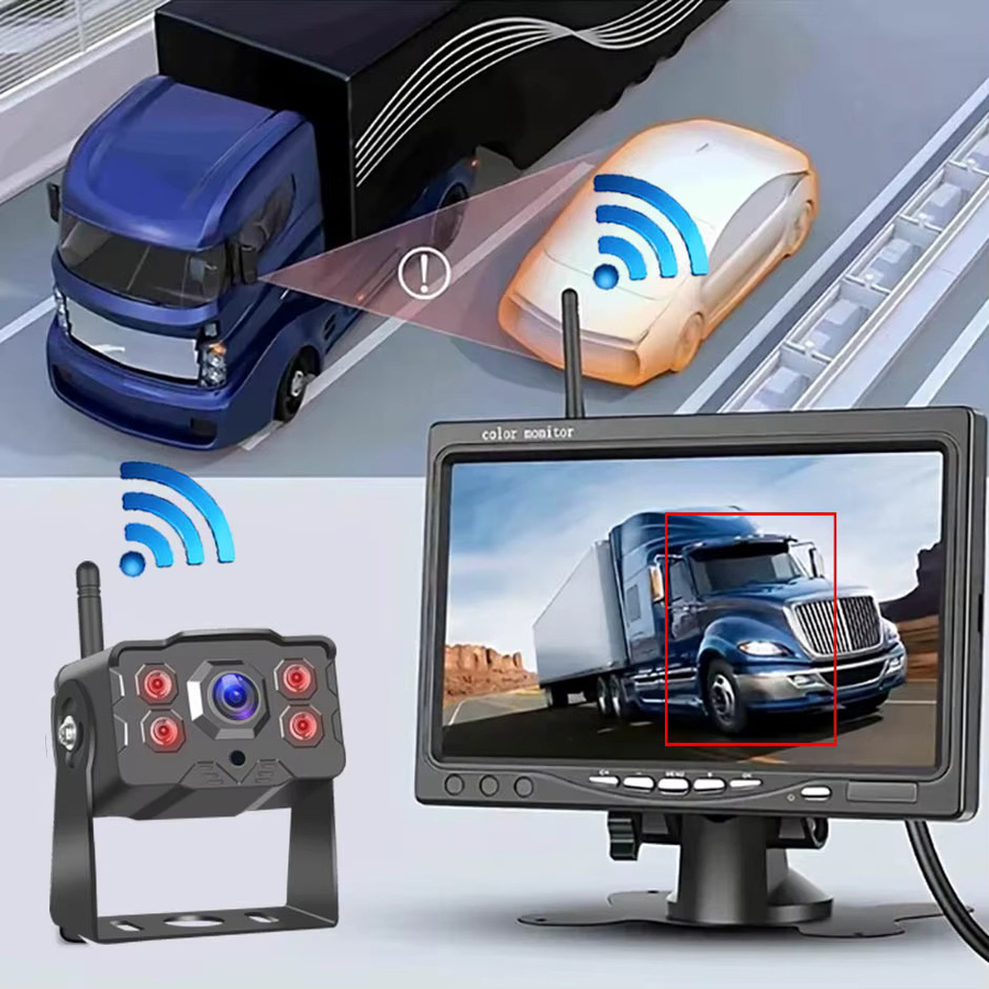 QXNY Drahtlose Rückfahrkamera mit 7 Zoll Monitor und BSD AI-Erkennung in Schwarz für LKW, Bus, Wohnmobil und Anhänger - Bild 2