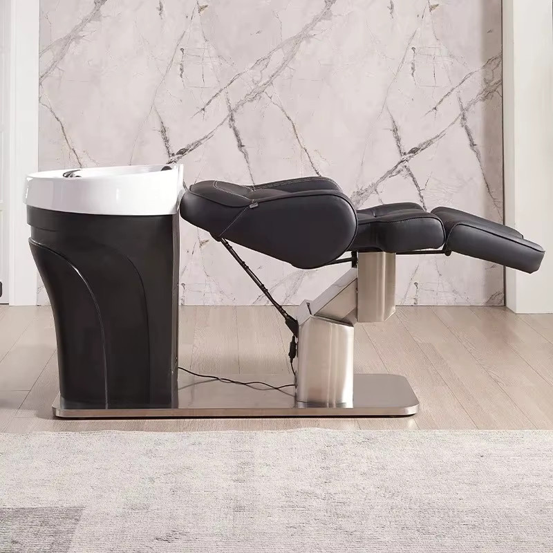 FULANG Elektrisch verstellbarer Friseurstuhl mit integriertem Waschbecken und Shampoo-Liege in Schwarz - Bild 3
