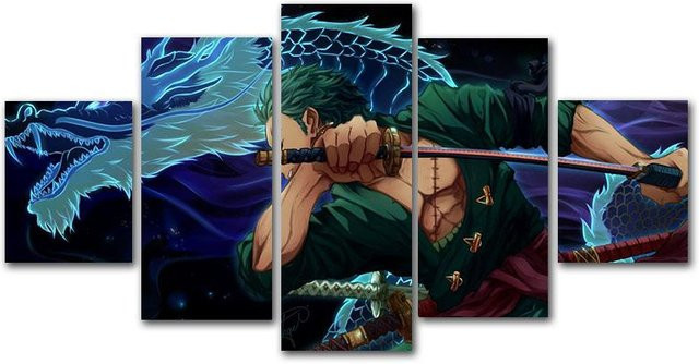 5-teiliges Leinwand-Kunstset mit japanischen Animationsdrucken von Roronoa Zoro in Multicolor, moderne Wandbilder für dein Wohnzimmer, B/H: 40 x 60 cm (2 Stück), 40 x 80 cm (2 Stück) und 40 x 100 cm (1 Stück) - Bild 1
