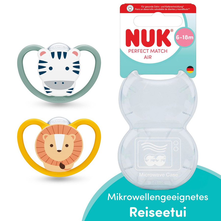 NUK Schnuller Perfect Match Air 2er Pack aus Silikon Zebra und Löwe Grösse 6-18 Monate - Bild 3