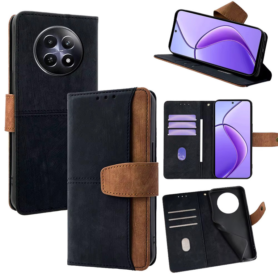 Leder-Flip-Cover Brieftasche mit Metallschnalle als Handyhülle für Realme Narzo 70 70X 50A 30 20 Pro Note 50 60X N63 N55 in Grau und Braun - Bild 6