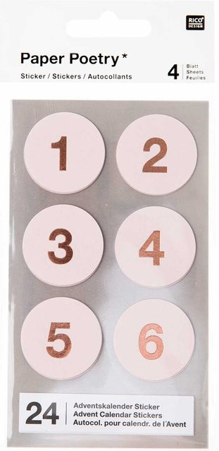 Rico Design Paper Poetry Adventskalender Sticker Zahlen 1-24 Puder - Bild 1