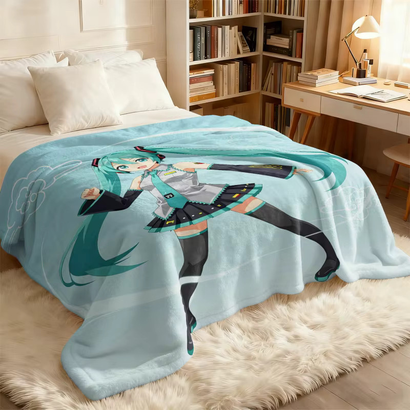 Hatsune Miku Flanell-Decke in Hellblau, weiche Fleece-Decke für Anime-Fans, B/B/H: 150 x 100 x 1 cm - Bild 5