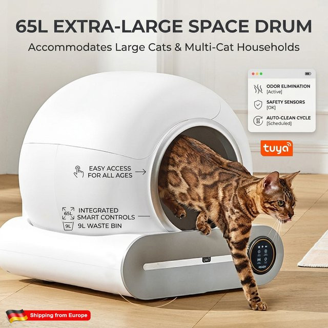 MDHL Intelligente Katzentoilette Vollautomatisch in Weiß mit 65L Kapazität, halbgeschlossen mit App-Fernsteuerung und Reinigungsfunktion - Bild 1