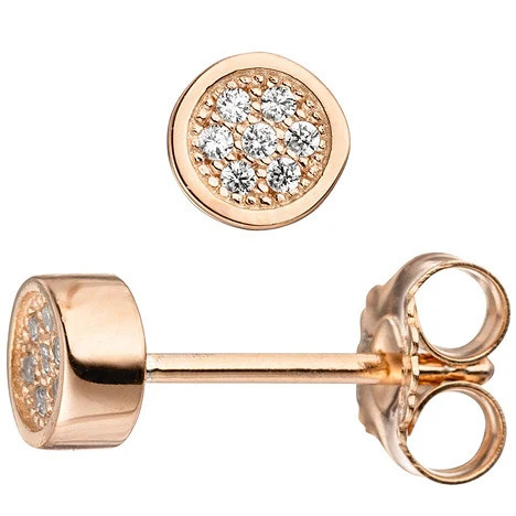 Colfem Ohrstecker rund, 925 Silber, rotgold vergoldet, Zirkonia, Unisex - Bild 1