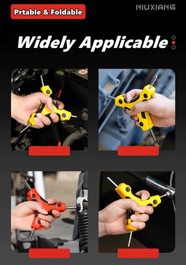 NIUXIANG 9-in-1 Klapp-Inbusschlüsselsatz in Gelb, metrisch mit ergonomischem Griff - Bild 4