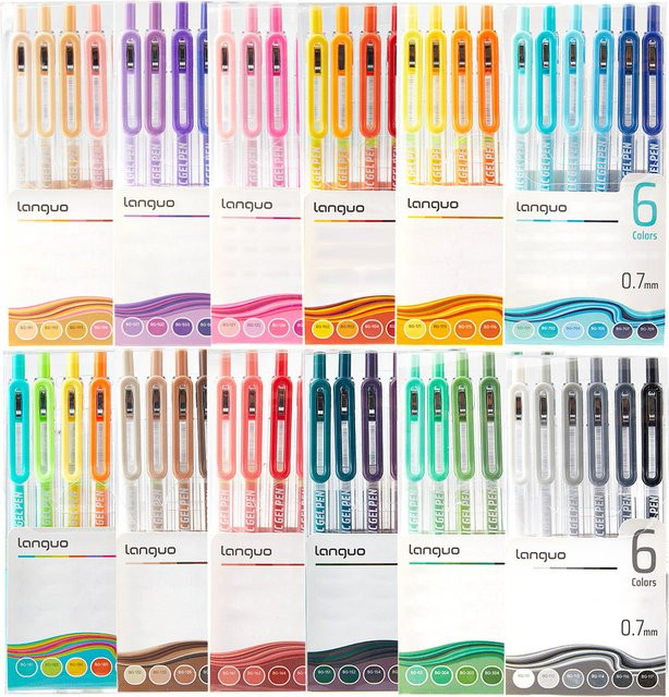 Languo Press-Typ Farbstifte im 6er Set, 0,7 mm Spitzengröße, Mehrfarbig, ideal für Journaling und Markierungen - Bild 1
