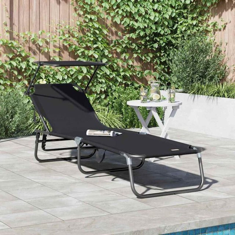 Vidaxl Klappbare Sonnenliege mit Kissen in Schwarz aus Stoff und Stahl, B/H/L: 56 x 81 x 190 cm - Bild 1