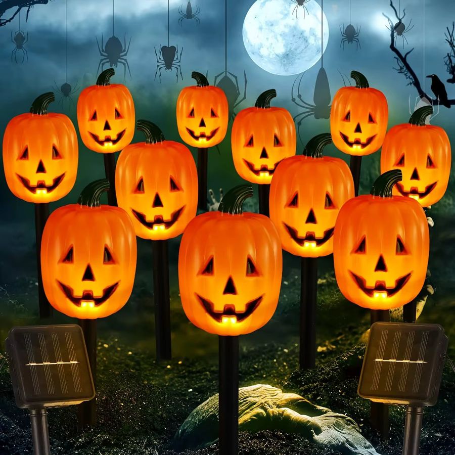 Peach Forest 5er Set Solar Halloween Deko-Leuchten mit Kürbis und Geist sowie 8 Beleuchtungsmodi für Garten und Terrasse - Bild 4