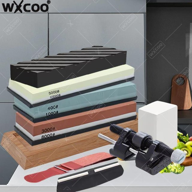 WXCOO Professionelles Messer Schärfset mit Winkelguide und Schleifsteinen 3000/8000 Grit in Multicolor - Bild 1