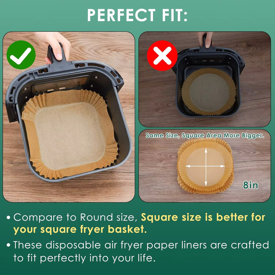 Quadratische Backpapierbögen aus Pergamentpapier für Ninja und COSORI Airfryer, braun, Breite: 20 cm - Bild 5