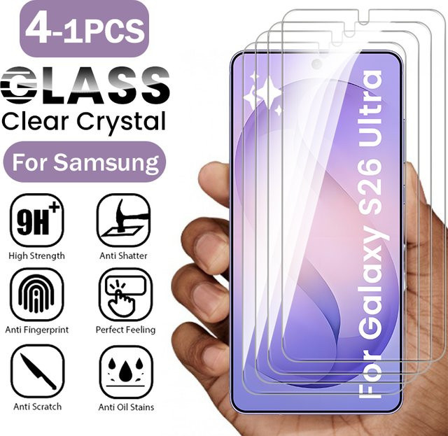 Samsung Galaxy S26 S26 Ultra Plus S26+ 5G Displayschutzfolie aus 9H gehärtetem Glas, transparent, 1-4 Stück Set - Bild 1