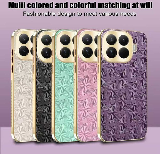 Luxuriöse PU-Hülle für Xiaomi 15T Pro und 17 Pro Max in Schwarz mit quadratischem Prägedesign und Metallkante - Bild 1