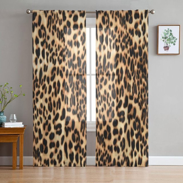 A Family Of Home Textiles Leopard Chiffon Gardine in Beige, halbtransparent mit Tierdruck, Breite: 135 cm, Höhe: 160 cm - Bild 1