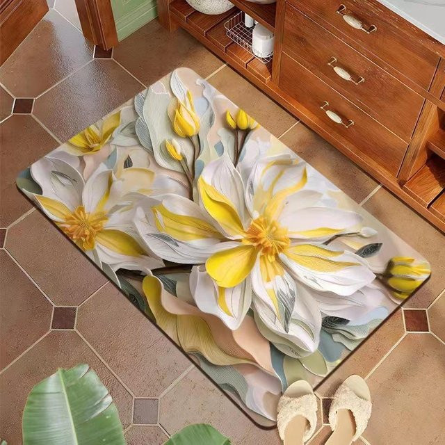 3D Blumen Badezimmer Bodenmatte aus Polyester in Weiß, B/B: 30 x 40 cm, Höhe: 0,25 cm - Bild 1