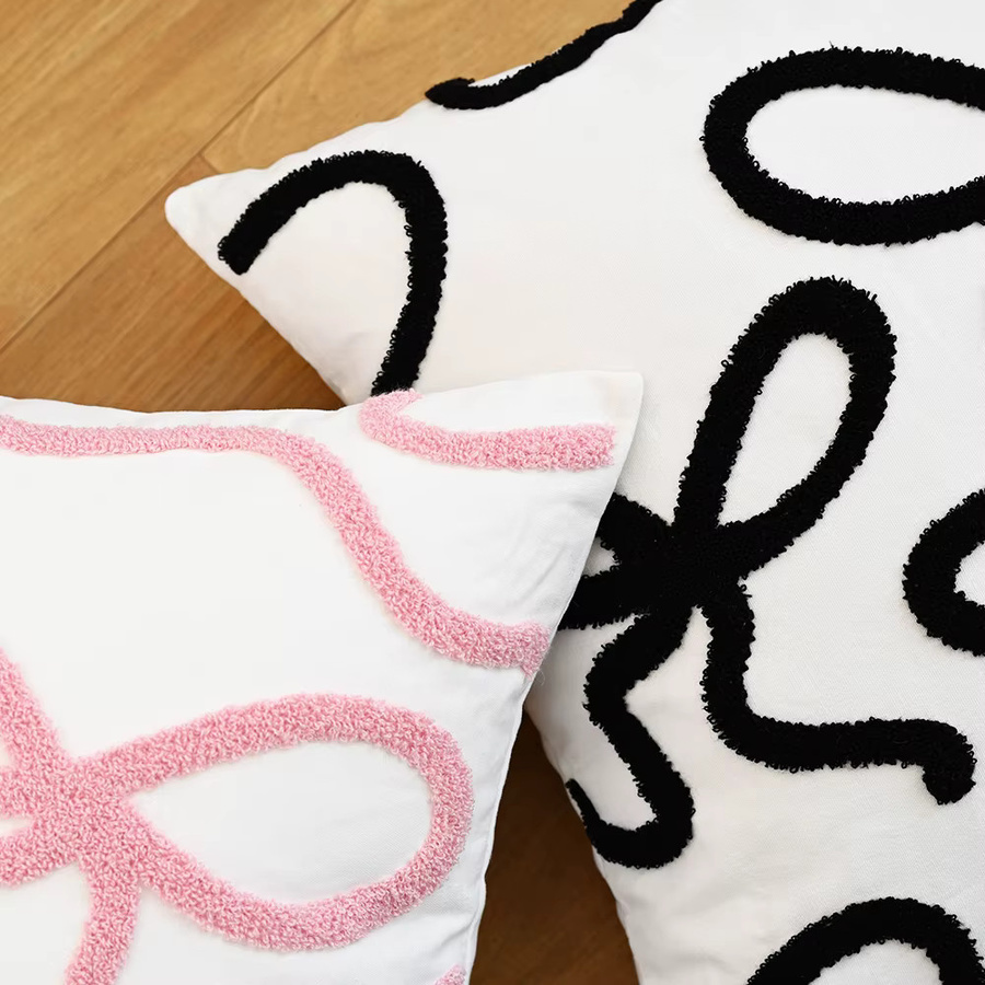 BUYNOW Kissenbezug mit Schleifen-Stickerei in Rosa für Sofa und Bett - Bild 2