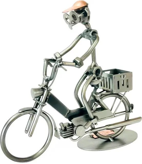 Hinz & Kunst Tischdeko Schraubenmännchen auf Puch-Maxi-Moped in Grau aus Metall - Bild 1
