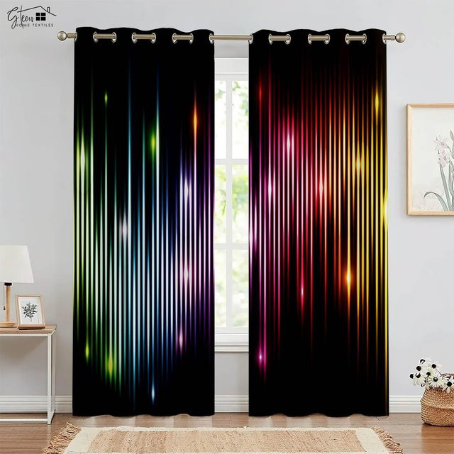 Regenbogenfarbene Feuerwerks-Druckvorhänge mit Weltraum-Motiv für Kinder, 2er-Set, Farbe: Mehrfarbig, Breite: 50 cm, Höhe: 130 cm - Bild 1