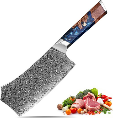 Xituo Damaststahl Hackmesser aus 67 Lagen VG10 mit Holzgriff in Silber, 17,78 cm Klingenlänge