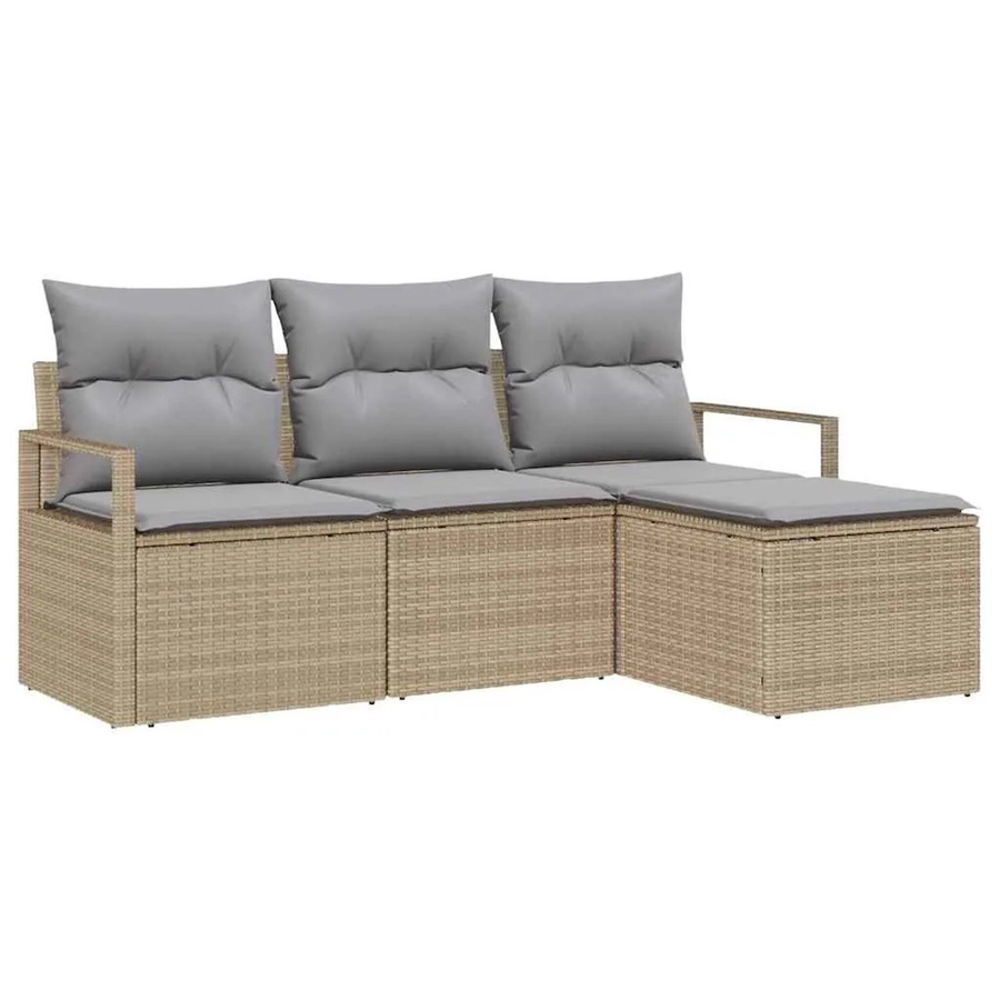 vidaXL Garten-Sofa-Set 4-teilig in L-Form, Beige, Poly-Rattan mit Polsterung und Ottoman für Terrasse und Garten - Bild 2