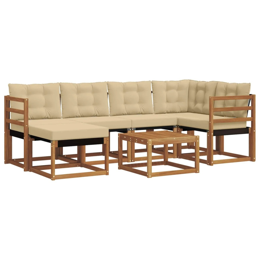 vidaXL Sofa Set 7-teilig L-Form aus Akazienholz und Textilene in Natur-Beige mit Kissen - Bild 2