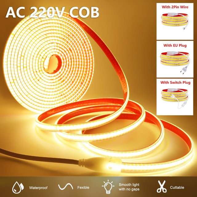 XUNATA COB-LED-Streifen RGBIC, wasserdicht, 220 V, 240 LEDs/m, selbstklebend, weiß - Bild 1