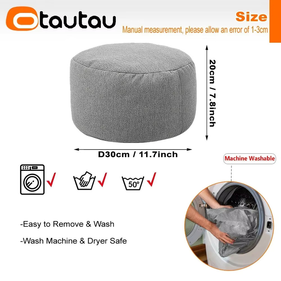 OTAUTAU Leinen-Sitzsack mit Füllung, runder Tatami-Hocker und Fußhocker in Grau oder Pink - Bild 2