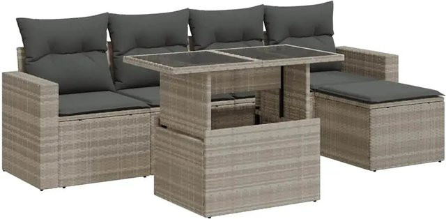 vidaXL 6-teilige Garten-Sofagarnitur aus PE-Rattan in Hellgrau mit UV-beständigen Kissen und pulverbeschichtetem Stahlgestell - Bild 1