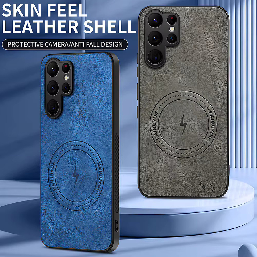 Luxuriöse Leder-Handyhülle für Samsung Android Smartphones in Blau mit magnetischer Funktion und Unterstützung für kabelloses Laden - Bild 2