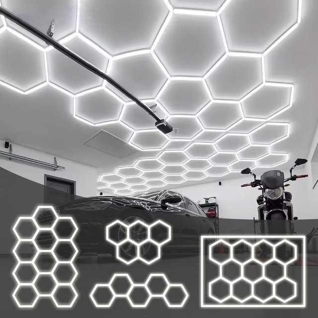 PIBAOGU LED Hexagonale Deckenleuchte in Weiß für Garage, Werkstatt und professionelle Arbeitsbereiche - Bild 1